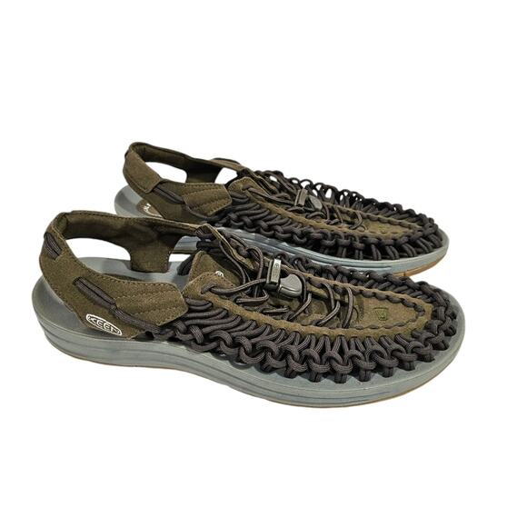 KEEN Womens Green Uneek Dark Olive Leather Sandals - Picture 1 of 6